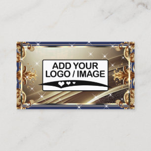 Carte De Visite Ornate or noir bleu royal avec logo