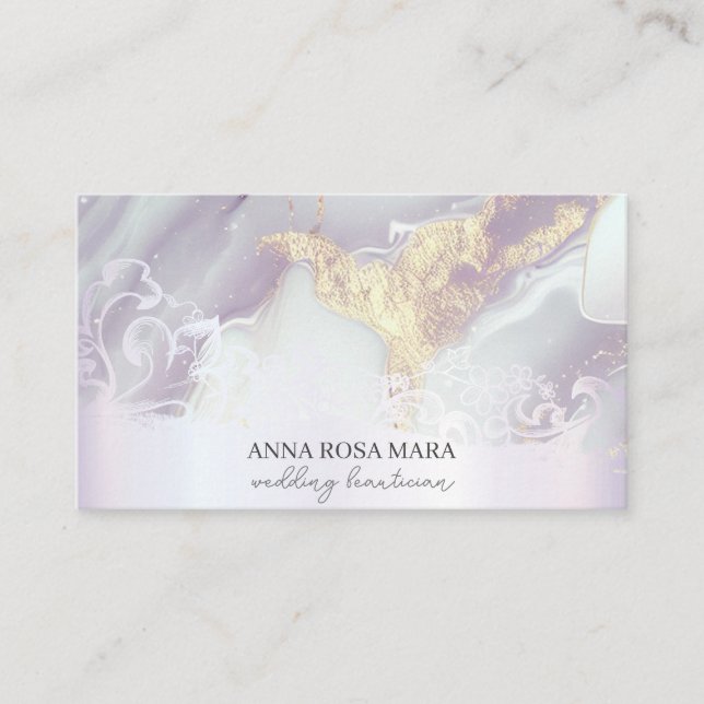 Carte De Visite *~* Ornate QR Agate Lavender White Gold AP66 Luxe (Devant)