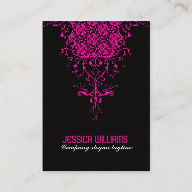 Carte De Visite Ornement De Dentelle Rose Et Noire Chaud (Devant)