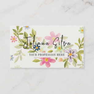Carte De Visite Ornement de fleurs vertes avec QR