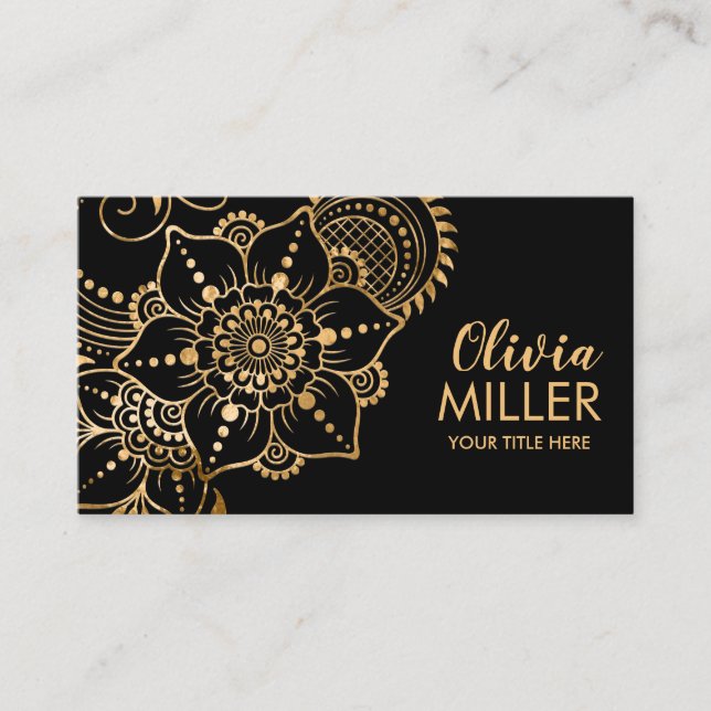 Carte De Visite Ornement d'or Floral Mehndi (Devant)