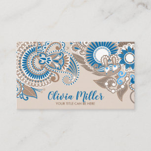 Carte De Visite Ornement floral paisley beige pastel et bleu