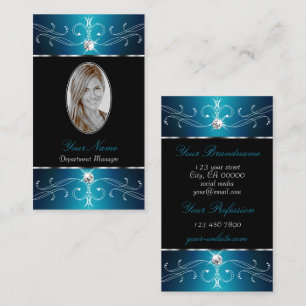 Carte De Visite Ornement noir Turquoise bleu de luxe avec photo