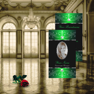 Carte De Visite Ornement noir vert remarquable Ajouter photo