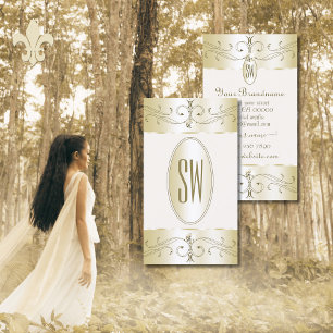 Carte De Visite Ornementations d'or et de crème glamour Initiales