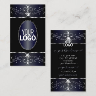Carte De Visite Ornements d'ornement bleu noir avec logo