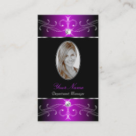 Carte De Visite Ornements Majestic violet noir ornat avec photo
