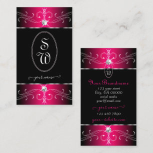 Carte De Visite Ornements noir et rose de luxe Initiales