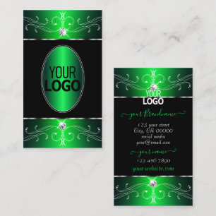 Carte De Visite Ornements noir vert chatoyant avec logo