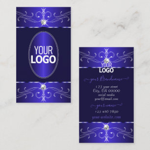 Carte De Visite Ornements Royal Bleu élégant avec logo Chic