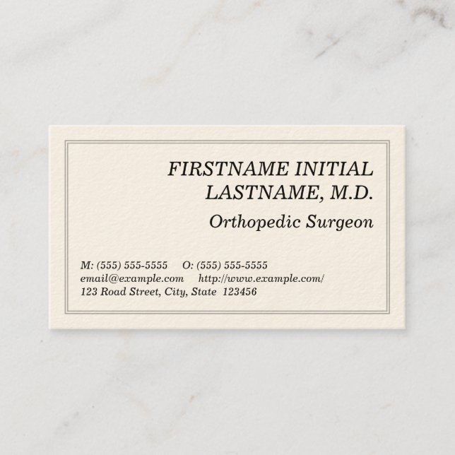 Carte de visite orthopédique simple de chirurgien (Devant)