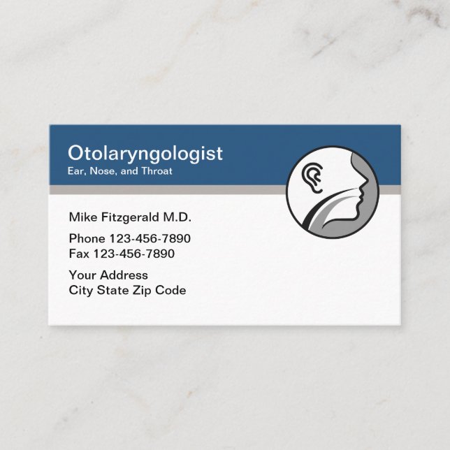 Carte De Visite Otolaryngologiste Ear Nez Throse Docteur moderne (Devant)