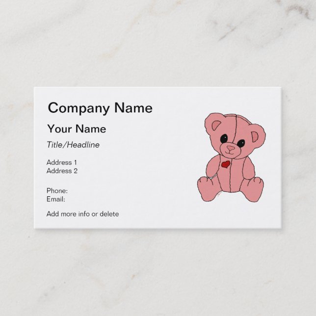 Carte De Visite Ours de nounours rose mignon et heureux (Devant)