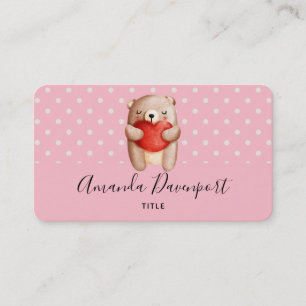 Carte De Visite Ours en peluche mignon portant un coeur rouge