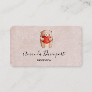 Carte De Visite Ours en peluche mignon portant un coeur rouge