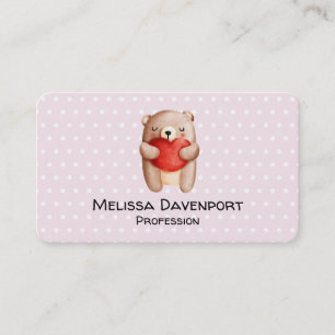 Carte De Visite Ours en peluche mignon portant un coeur rouge