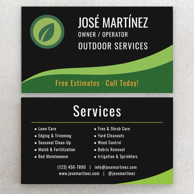 Carte De Visite Outdoor Services Landscaping Lawn Care (Créateur téléchargé)