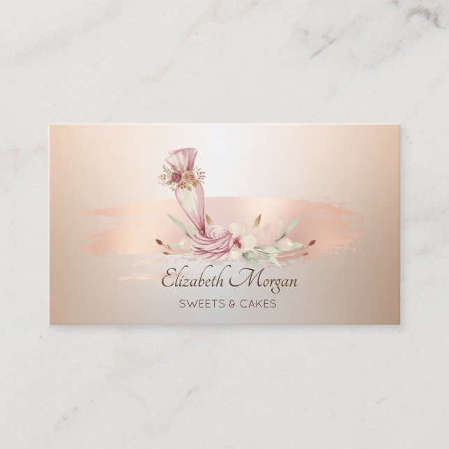 Carte De Visite Outil de boulangerie Rose à fleur Gold Brush (Devant)