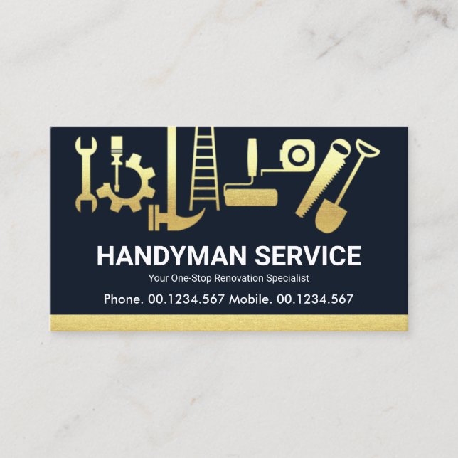 Carte De Visite Outil de construction Gold Handyman Accueil Retrai (Devant)