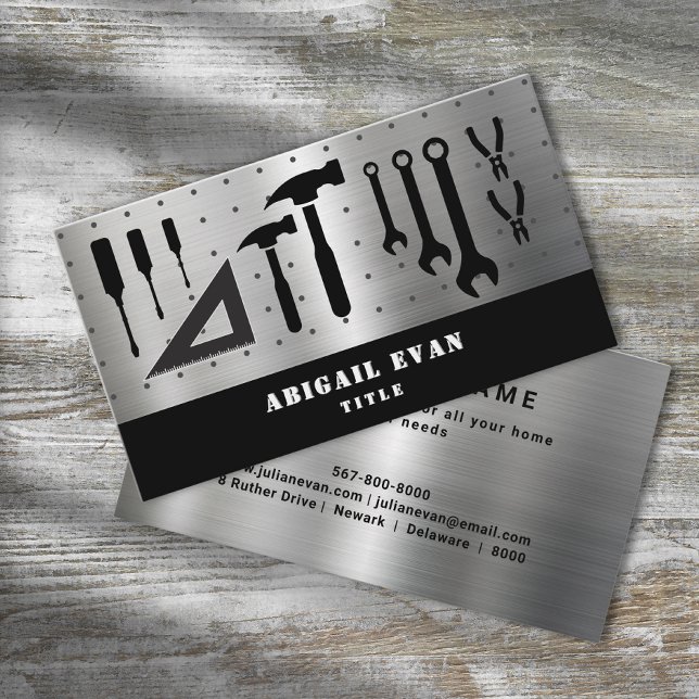 Carte De Visite Outil de réparation en argent brillant professionn (Professional Shiny Silver Repair Tools Handyman Business Card )