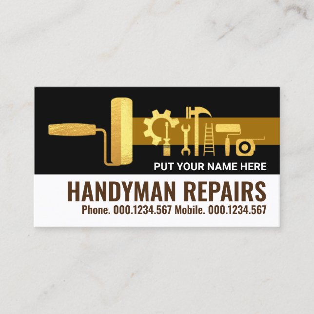 Carte De Visite Outil élégant Gold Handyman Outils Accueil Rénovat (Devant)