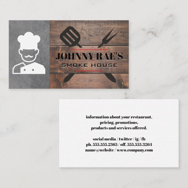 Carte De Visite Outils Barbecue | Chef Grill Master | Bois (Devant / Derrière)