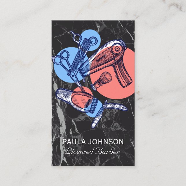 Carte De Visite Outils d'atelier de coiffure | Marbre noir (Devant)