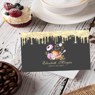 Carte De Visite Outils de boulangerie chic Faux or Drips Boulanger