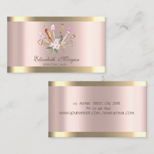Carte De Visite Outils de boulangerie Fleurs Gold Stripe Rose Or