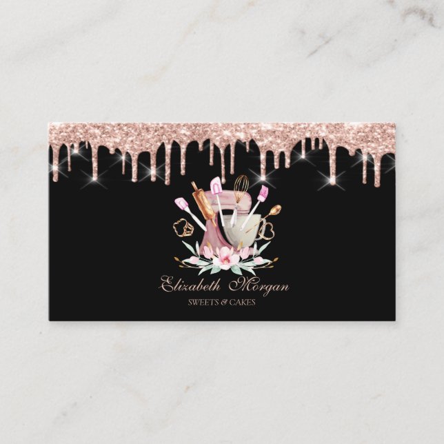 Carte De Visite Outils de boulangerie Mixer Fleurs Rose Gold Drive (Devant)