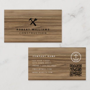 Carte De Visite Outils de bricoleur de construction Code QR Bois