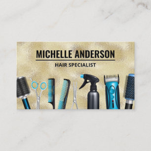 Carte De Visite Outils de coiffeur   Shimmer Or