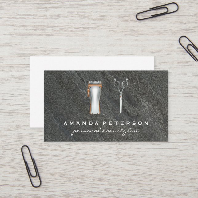 Carte De Visite Outils de coupe de cheveux | Ardoise (Devant/Arrière en situation)