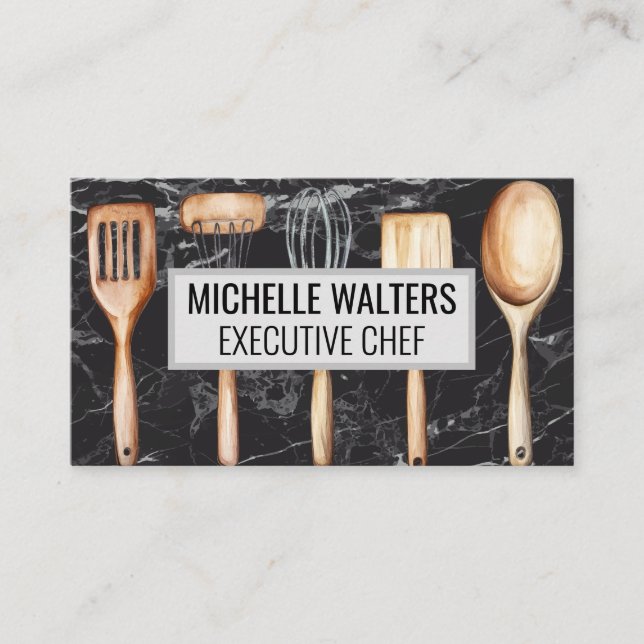 Carte De Visite Outils de cuisine en bois | Marbre (Devant)