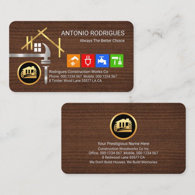 Carte De Visite Outils de main de truss de toit (Devant / Derrière)