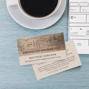 Carte De Visite Outils de Manoeuvre de Construction Rustique en Bo