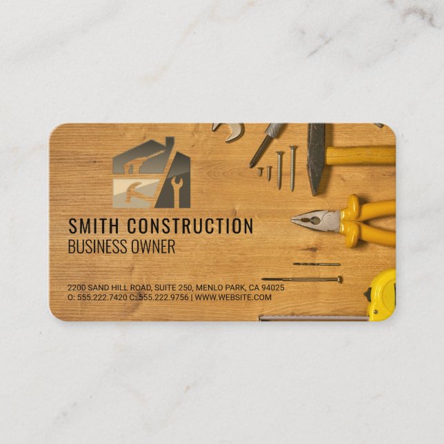 Carte De Visite Outils de menuiserie | Logo de construction (Devant)