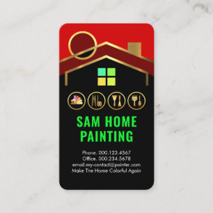 Carte De Visite Outils de peinture de bâtiment à toit doré