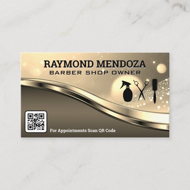 Carte De Visite Outils en barrette | Code QR | Métal | Sparkle Gol (Devant)
