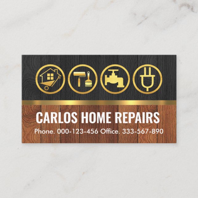 Carte De Visite Outils Handyman Sur Bois De Bois (Devant)