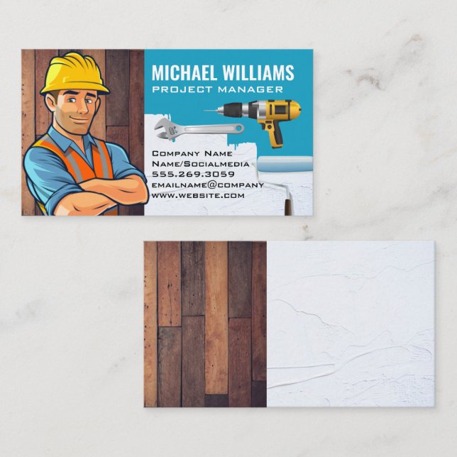 Carte De Visite Outils main | Handyman | Bois | Mur peint (Devant / Derrière)