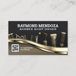 Carte De Visite Outils pour cheveux Code QR Métallique d'or
