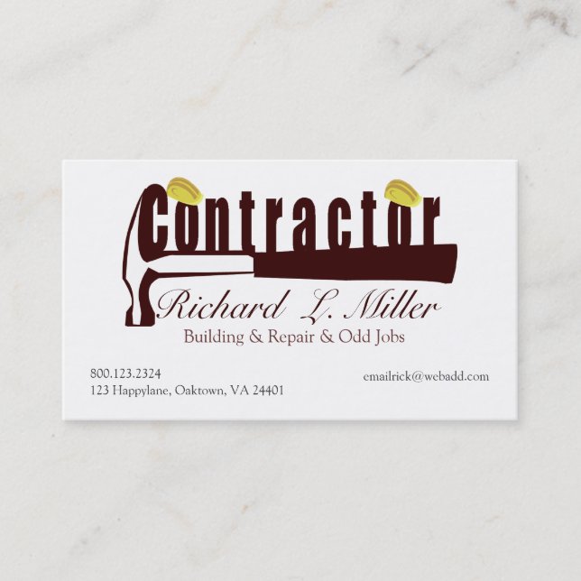 Carte De Visite Outils pour les entrepreneurs en construction (Devant)