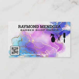 Carte De Visite Outils Salon   Code QR   Aquarelle Gold Foil