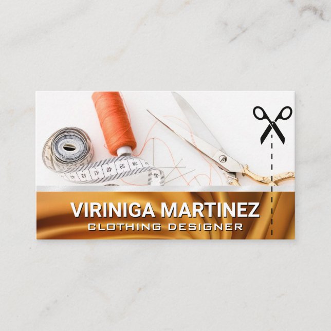 Carte De Visite Outils Seamstress | Tissu Or (Devant)