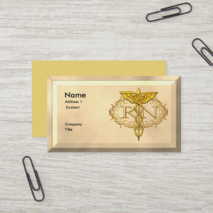Carte De Visite Oval Gold Caduceus RN Nurse