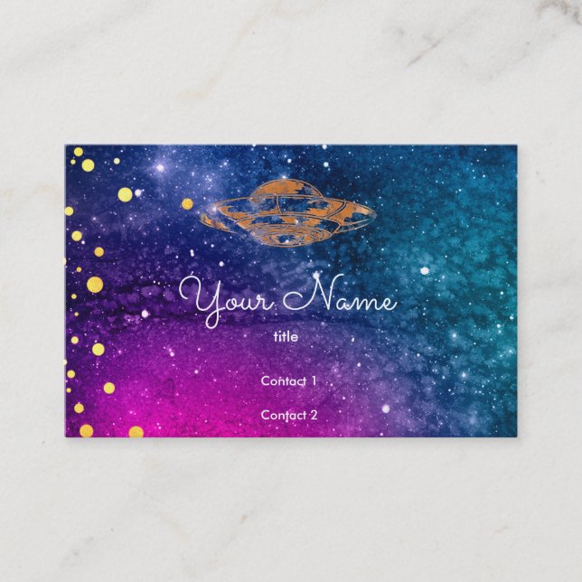 Carte De Visite OVNI dans la galaxie bleu violet (Devant)