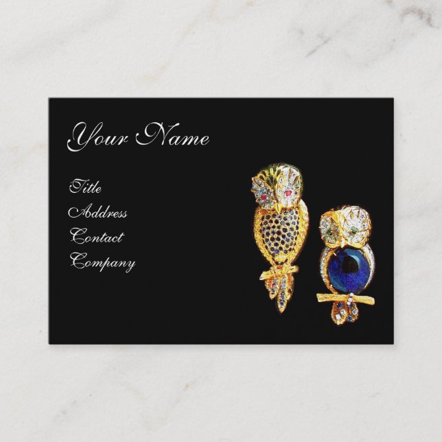 Carte De Visite OWLS JEWEL, Or, Sapphire Bleu, Topaz Pearle Blanch (Devant)