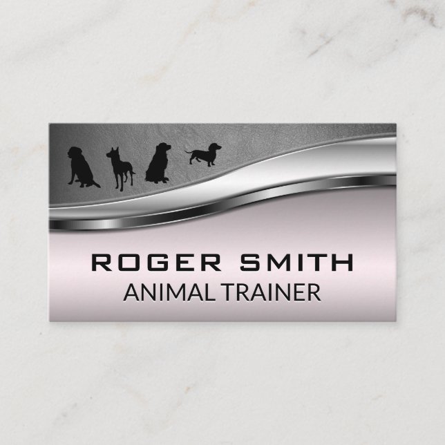 Carte De Visite Pack Canine | Cuir rose métallique gris (Devant)