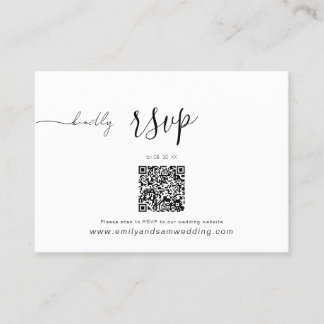Carte De Visite Pack RSVP de mariage | QR Code minimaliste blanc